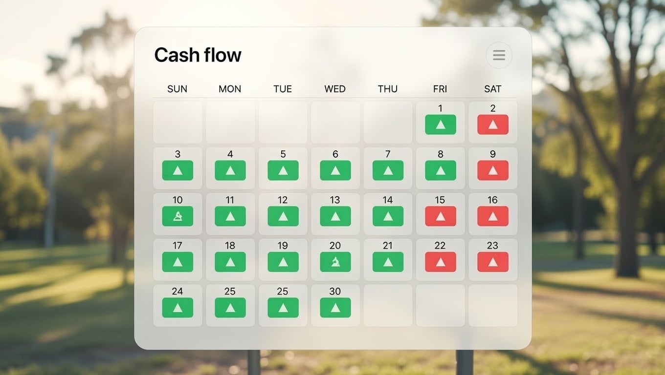Simple cash flow calendar with inflows-outflows