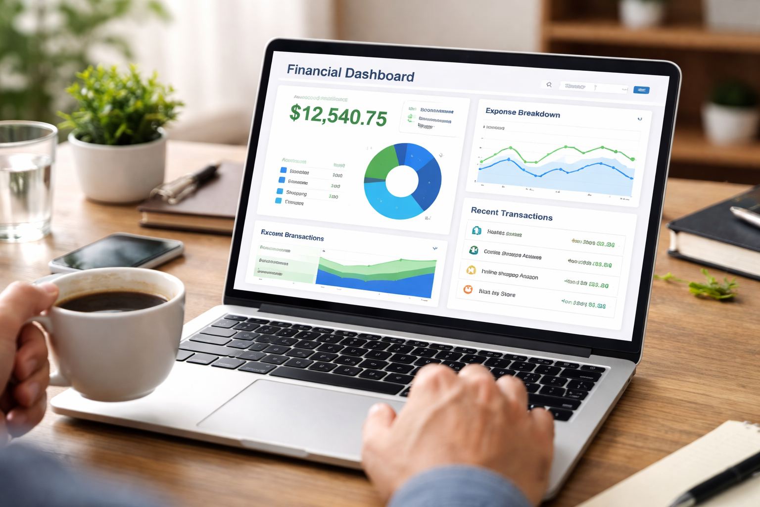 Clean financial dashboard viewed calmly